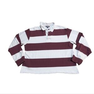 Sport-Tek Classic 2XL Sleeve Rugby Polo Maroon Red White Stripe Preppy